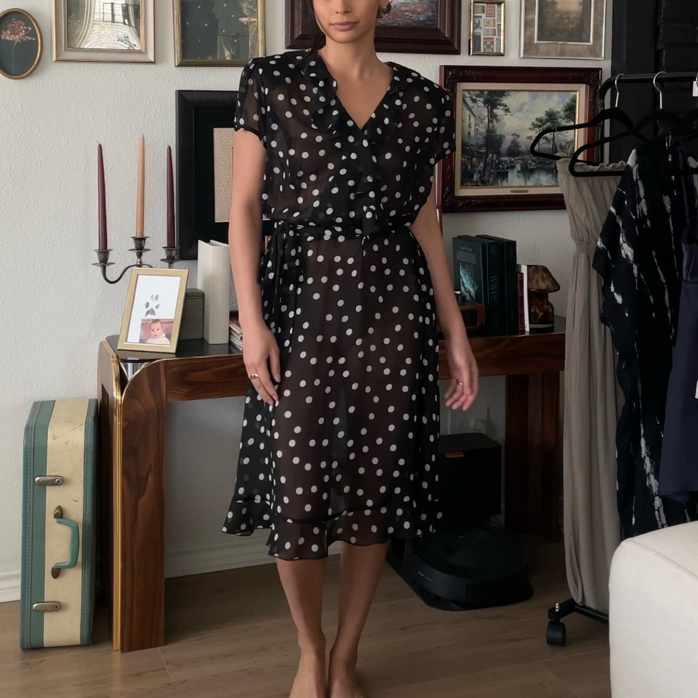 Sheer Black and White V-Neck Midi Sundress